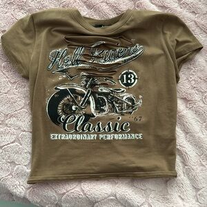 Papaya Brown and Black Crop Top with Retro Graphic
